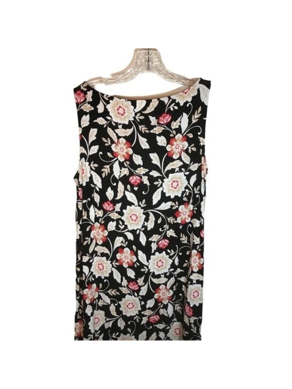 J Jill women’s sleeveless tank dress midi length size small tall black floral - Picture 6 of 9